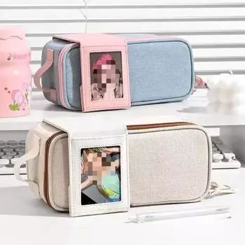 Простой креативный маленький пенал для карточек, симпатичная большая вместительная сумка для канцелярских принадлежностей для девочек с устойчивой сумкой для фотокарточек Kpop белый
