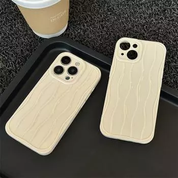 Простой кремово-белый волнистый мягкий силиконовый чехол для iPhone 16 Pro Max 15 14 Plus 13 12 Pro 11, всеобъемлющий защитный чехол от падения iPhone 16 Pro Max