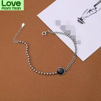 Простой круглый черный каплевидный глазурь 925 стерлингового серебра браслет для женщин мода бисерная цепочка ювелирные изделия подарки оптом S -B392 15.5cm add 3.5cm