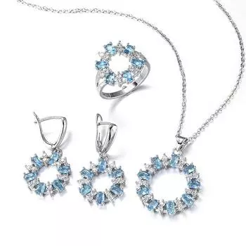 Простой круглый комплект модных украшений, ожерелье из кольца с цирконием, серьги, комплект из трех колец, многоцветный. Size 6 Ring Set озеро синий