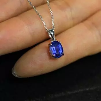 Простой кулон из стерлингового серебра 925 пробы, ожерелье-пасьянс, натуральный кианит, синие драгоценные камни, овал 6*8 мм, изысканные ювелирные изделия для женщин S синий