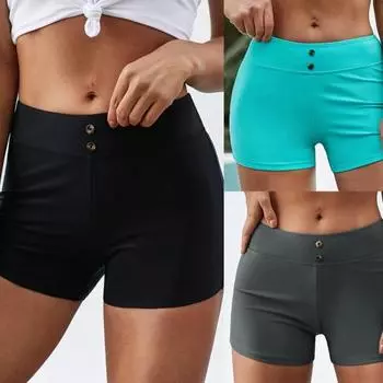 Простой купальный костюм, удобные летние шорты со средней талией, однотонные облегающие шорты для плавания для фитнеса XL чёрный