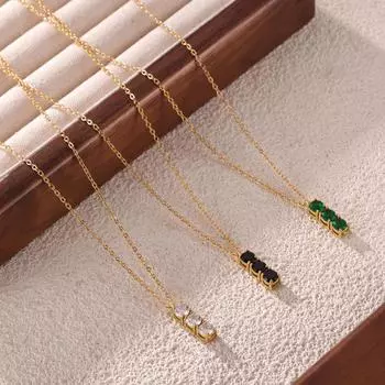 Простой квадратный инкрустированный цирконовый кулон, ниша, легкое роскошное ожерелье из титановой стали, женские украшения