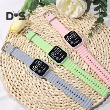 Простой квадратный светодиодный дисплей, умные часы, силиконовый браслет, сенсорный экран, часы для пары, фитнес-трекер, умные часы розовый