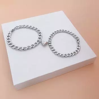 Простой любовный магнит из нержавеющей стали, браслет для пары, женский и мужской модный браслет, классический хип-поп-стиль, аксессуары на запястье, серебряный цвет серебряный