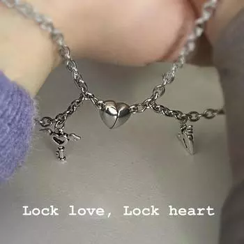 Простой любовный магнит из титановой стали в форме сердца привлекает пару мужских и женских парных браслетов 01