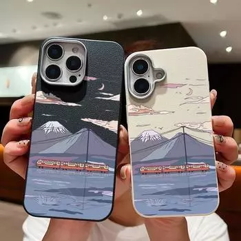Простой матовый чехол для телефона TPU с принтом горного поезда для iPhone 16 Pro Max 15 Pro 14 Plus 13 12 11, кожаная текстура, ударопрочный тонкий мягкий чехол-бампер iPhone 16 чёрный