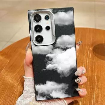 Простой матовый магнитный чехол с облачным принтом для Samsung S24 FE S23 Ultra S22 Plus S21, кожаная текстура, мягкий противоударный чехол для телефона MagSafe Samsung S24 FE чёрный