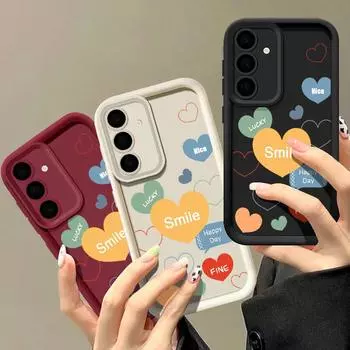 Простой матовый мягкий чехол с принтом сердец любви для Samsung S25 S24 FE S23 Ultra A56 A36 A16 A55 A15 A35 A54 A14, защита линз, противоударный чехол для телефона из ТПУ Samsung S25 чёрный