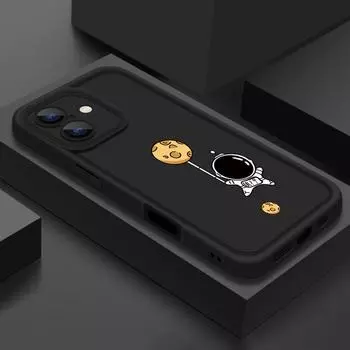 Простой матовый противоударный чехол для телефона с рисунком лунного астронавта для iPhone 16 Pro Max 15 Pro 14 13 12 11 XS XR 8 7, защита линз, мягкий бампер из ТПУ iPhone 16 чёрный