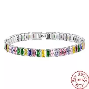 Простой, модный и персонализированный прямоугольный браслет с цирконом, посеребренный, элегантный и полный бриллиантов.