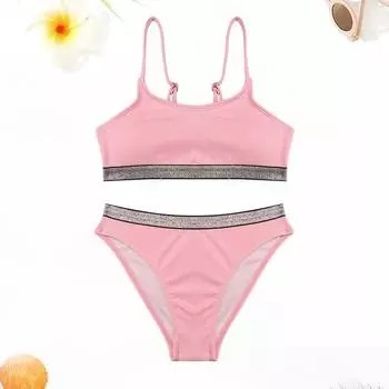 Простой модный купальник из двух частей для девочек, мягкий купальник в стиле пэчворк, танкини, купальный костюм, топ и трусы, комплект купального костюма, детский летний пляжный купальный костюм 8