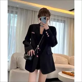 Простой модный однотонный тонкий черный пиджак для женщин на весну и осень S чёрный