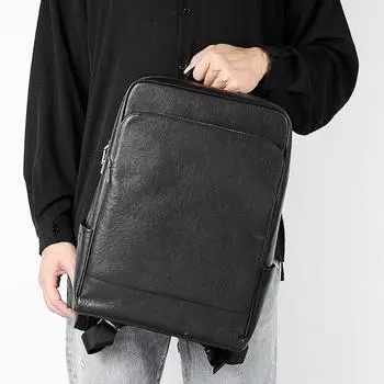 Простой модный рюкзак мужской компьютерный рюкзак из кожи растительного дубления большой емкости чёрный