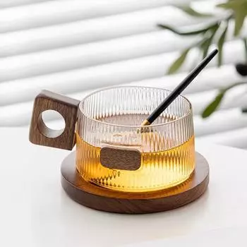 Простой набор кружек для кофе, чайные чашки 250 мл, офисная стеклянная кружка для воды, повседневная чашка для послеобеденного чая с подносом, ложка, кружка для напитков в стиле кунг-фу 200ml