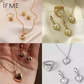 Простой Нерегулярный Любовь Подвеска Кольцо Серьги Ожерелье Женские Украшения Аксессуары Набор Combination 1