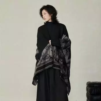 Простой нишевый темный плащ-сплит, теплый мужской и женский двухсторонний шарф-шаль