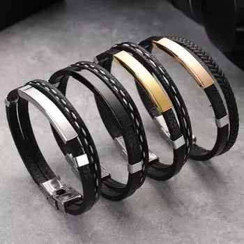 Простой новый ручной работы ретро плетеный кожаный браслет популярный браслет для пары панк-браслет 21.5cm чёрный