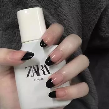 Простой нюдовый черный французский маникюр маникюр накладной маникюр накладной ногти съемный ноготь