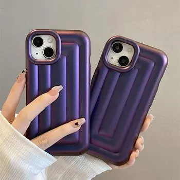 Простой однотонный чехол с 3d полосками для Iphone 14 13 12 11 Pro Max с покрытием фиолетового цвета, мягкий силиконовый чехол, противоударный бампер For iPhone 12 Pro