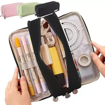 Простой пенал большой емкости, пенал с 3 отделениями, пеналы для учеников средней и старшей школы, детей и подростков розовый