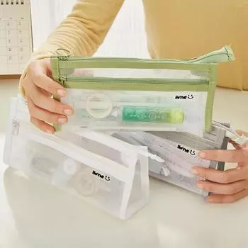 Простой пенал, двухслойный нейлоновый прозрачный пенал, видимая большая вместительная сумка для хранения канцелярских принадлежностей, студенческие принадлежности