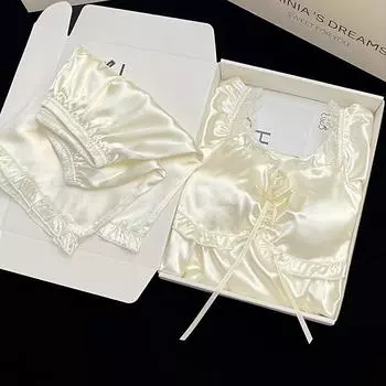 Простой пижамный комплект в стиле принцессы, женские подтяжки, шорты, тонкий пижамный комплект с оборками, летний дышащий, мягкий, удобный комплект из 2 предметов, одежда для сна для женщин M