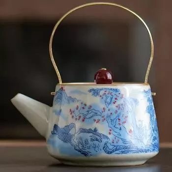 Простой подъемный горшок с балкой для печи Ru Kiln, керамический чайный сервиз для кунг-фу, домашний заварочный чайник для офиса, заварник для чая с открытым куском