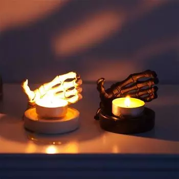 Простой подсвечник в виде руки скелета из смолы, уникальный готический подсвечник ручной работы, изысканная статуэтка скелета на Хэллоуин чёрный