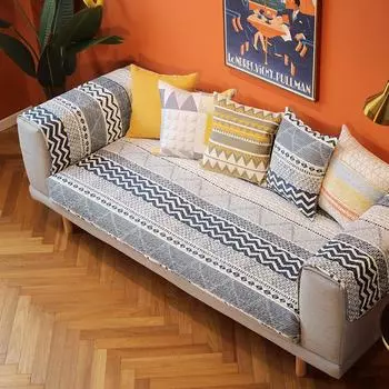 Простой полосатый чехол для дивана, хлопковая ткань, подушка для сиденья дивана, наволочка, нескользящее полотенце для дивана, L-образный чехол для дивана, можно изготовить по индивидуальному заказу 70x70cm 1pcs