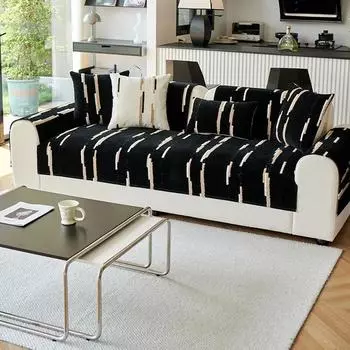 Простой полосатый чехол для дивана из шенилла, новые осенние и зимние противоскользящие защитные коврики для гостиной, декоративная подушка для дивана 70x70