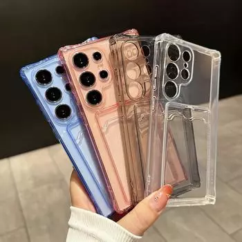 Простой прозрачный противоударный чехол для Samsung S25 Ultra S24 FE S23 S22 A56 A36 A16 A15 A55 A35 A14 A26 A06 тонкий чехол-кошелек из ТПУ с отделением для карт Samsung S25 серый