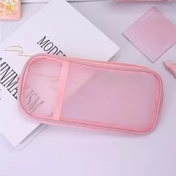 Простой прозрачный сетчатый большой вместительный маленький свежий пенал для канцелярских принадлежностей в японском стиле 0 розовый