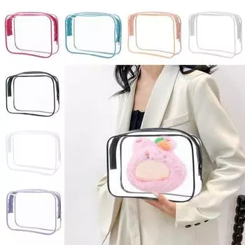 Простой ПВХ туалетный мешок большой емкости прозрачный кукольный дисплей сумка с застежкой-молнией дата-кабель ящик для хранения дорожный прозрачный