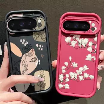 Простой растительный цветочный принт мягкий чехол для телефона TPU для Google Pixel 9 Pro XL 8 Pro 8A защита линз матовый противоударный бампер чехол Shell Google Pixel 9 чёрный