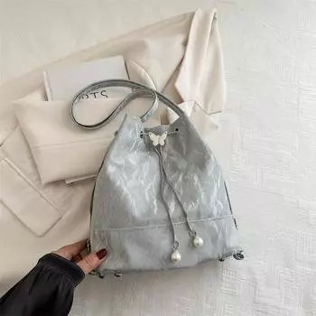 Простой ретро британский рюкзак в этом году сумка на плечо с завязками на шнурке сумка-ведро дизайн Sense Commuter студенческий рюкзак серебряный