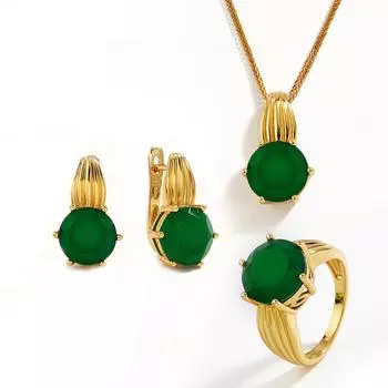 Простой ретро-дизайн, натуральный зеленый агат, кольцо, серьги, кулон, ожерелье, комплект, модный женский юбилейный рождественский подарок на Черную пятницу US RING SIZE:7# жёлтый