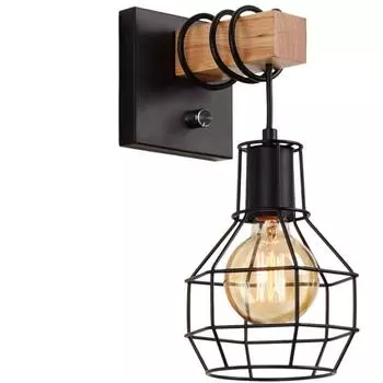 Простой ретро-индустриальный стиль настенного бра современный ретро-прикроватный настенный светильник-клетка черного цвета с деревянным основанием кронштейн светильник no bulb чёрный