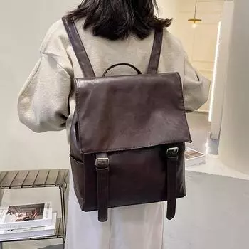 Простой ретро-рюкзак из искусственной кожи, осенний новый модный рюкзак большой вместимости для студентов и студентов колледжей, школьный рюкзак для компьютера чёрный