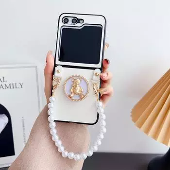 Простой роскошный чехол-браслет с медвежьим кронштейном для Samsung Galaxy Z Flip 5 5G Zflip4 Z Flip3 Flip5 ZFlip5 задняя крышка samsung Z flip 3 белый