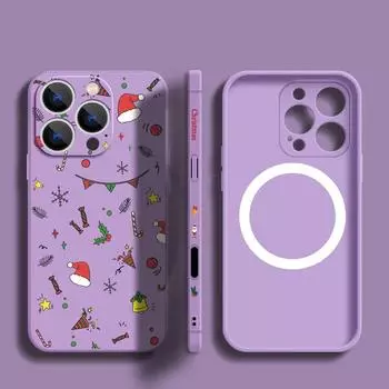 Простой рождественский узор для магнитного чехла Magsafe для iPhone 16 Pro Max 15 Pro 14 13 12 11, тонкий матовый противоударный мягкий чехол для телефона со шнурком iPhone 16 чёрный