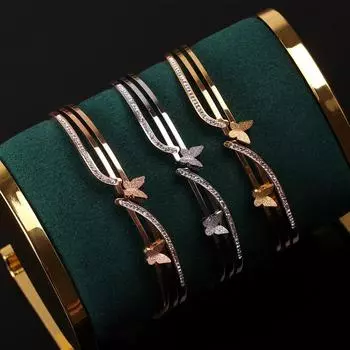 Простой сетчатый браслет из титановой стали с красной бабочкой для девочек, не выцветает, модный индивидуальный браслет серебряный