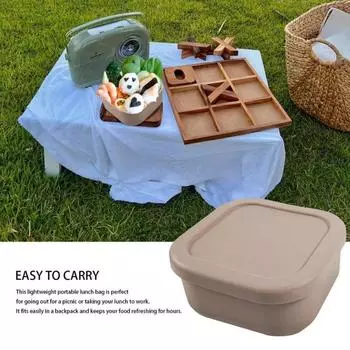 Простой силиконовый ланч-бокс с крышкой, переносной ланч-бокс, посуда, квадратный пищевой контейнер, морозильник коричневый