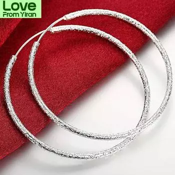 Простой скраб из стерлингового серебра 925 пробы, серьги-кольца 3,5 см/5,0 см для женщин, модные ювелирные серьги