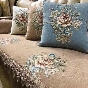 Простой современный чехол для дивана с вышивкой из синели Four Season General, нескользящая подушка для дивана для дома, гостиной, коричнево-бежевая подушка для сиденья 75x70