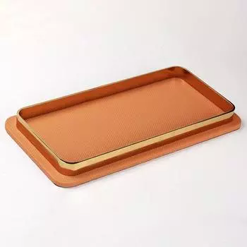 Простой современный металлический кожаный геометрический прямоугольный поднос для хранения вещей, модель для спальни, гостиной, декоративные украшения