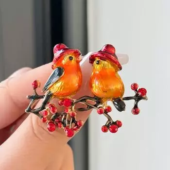 Простой сплав капает масло две птицы сливовое дерево брошь модная личность животное брошь булавка аксессуары для одежды