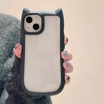 Простой стереоскопический чехол для телефона с кошачьими ушками для iPhone 15 14 13 12 11 Pro Max, роскошный прозрачный противоударный чехол на заднюю панель For iPhone 12