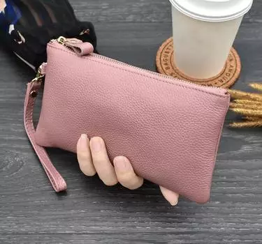 Простой стиль, большая емкость, женский держатель для телефона из натуральной кожи, длинный кошелек, клатчи на молнии, сумка с ремешком на запястье чёрный