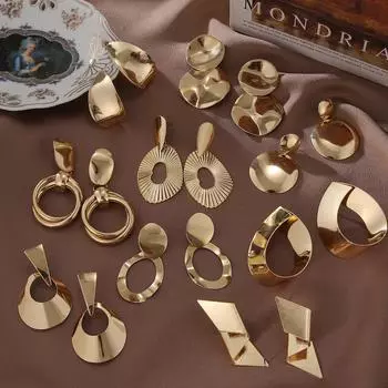 Простой стиль, геометрические темпераментные универсальные серьги с металлическим покрытием, женские серьги в стиле ретро Style 7